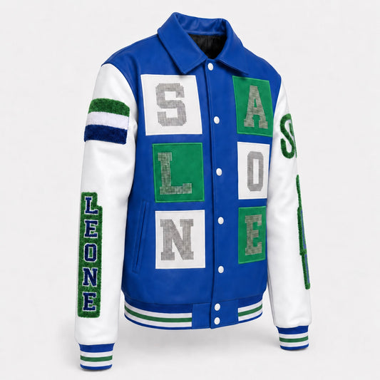 Blue 6 Boxes Salone Icebox rhinestone jacket front view