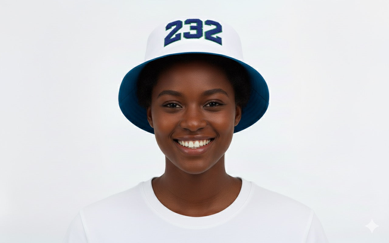 Reversible "232" Bucket Hat (White & Blue)