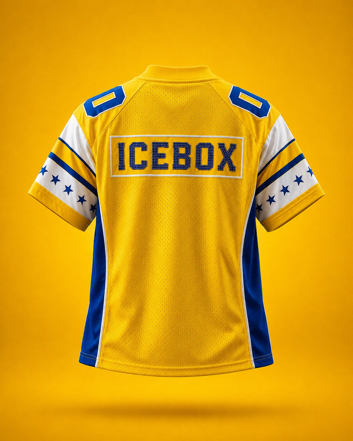 STB ICEBOX Yellow jersey product back view with ICEBOX branding on yellow background