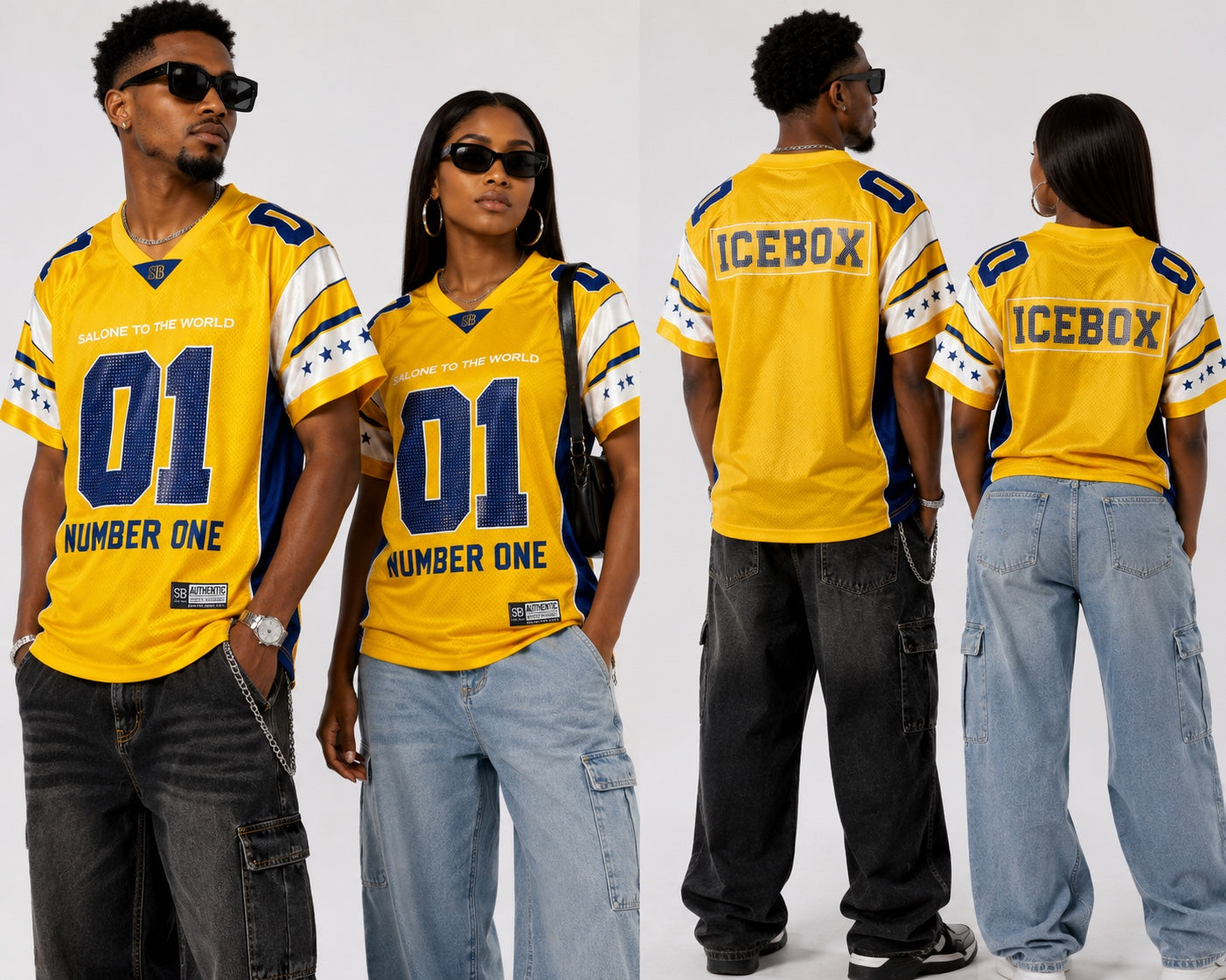 STB ICEBOX Yellow jersey unisex front and back styling with male and female models