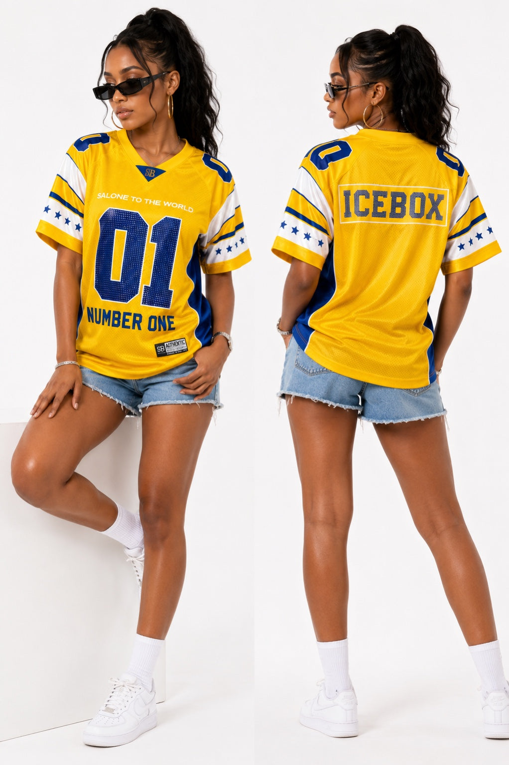 STB ICEBOX Yellow jersey women's front and back styling on white background